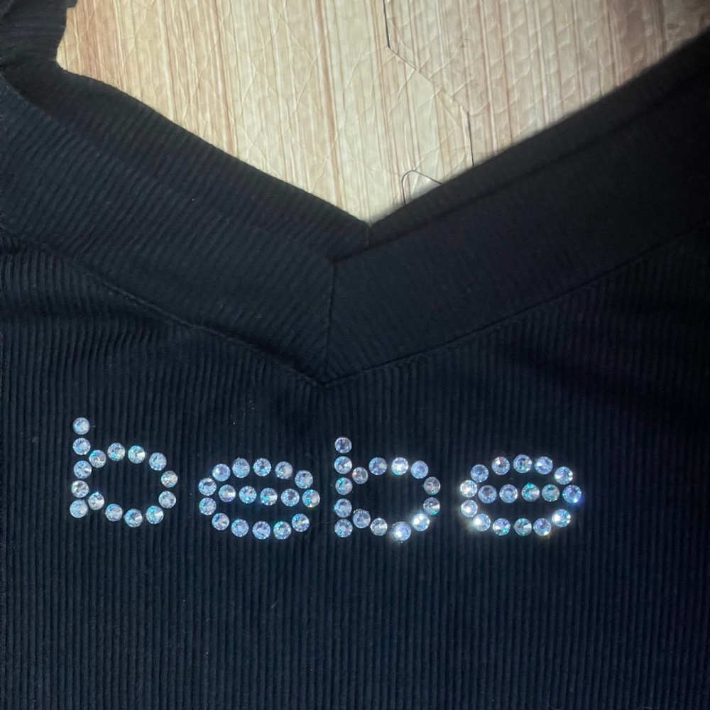 bebe Black Short Sleeve Maxi Dress with Rhinestone Logo • Sz.18/20 - Picture 9 of 12